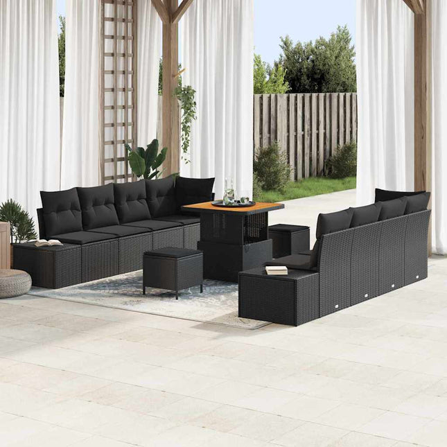 Havesofa Sæt med pude 11 pcs Sort polyrattan