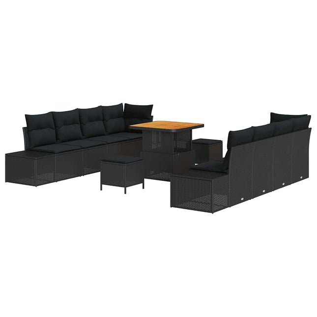 Havesofa Sæt med pude 11 pcs Sort polyrattan
