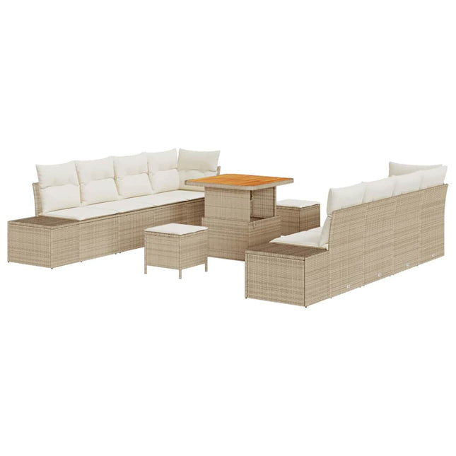 Havesofa Sæt med pude 11 pcs Beige polyrattan