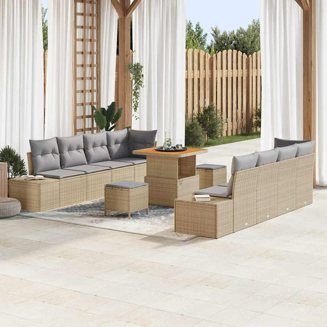 Havesofa Sæt med pude 11 pcs Beige polyrattan