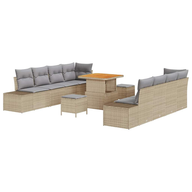 Havesofa Sæt med pude 11 pcs Beige polyrattan