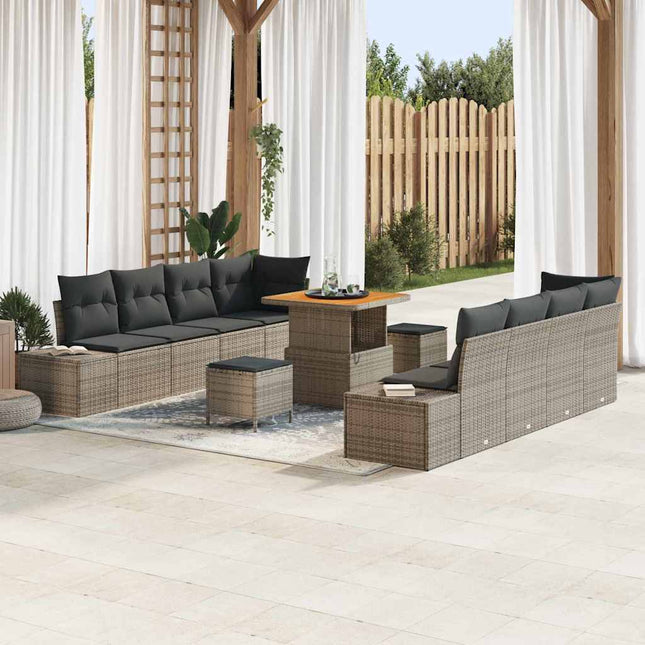 Havesofa Sæt med pude 11 pcs Grå polyrattan