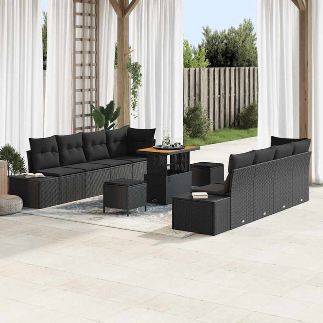 Havesofa Sæt med pude 11 pcs Sort polyrattan