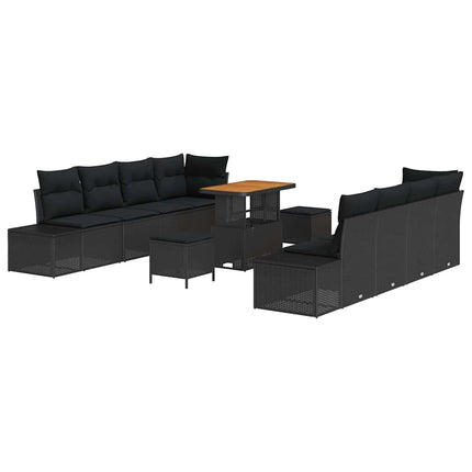 Havesofa Sæt med pude 11 pcs Sort polyrattan