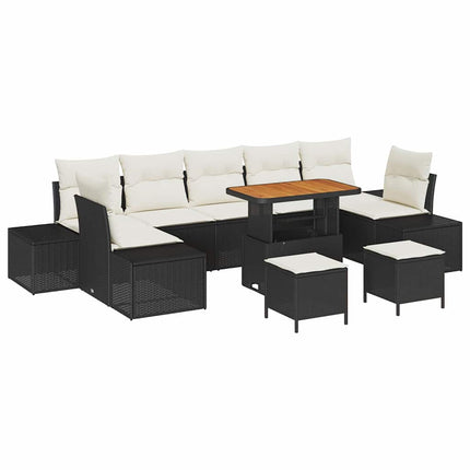 Havesofa Sæt 10 stk. Sort polyrattan