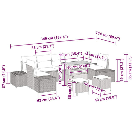 Havesofa Sæt 10 stk. Sort polyrattan