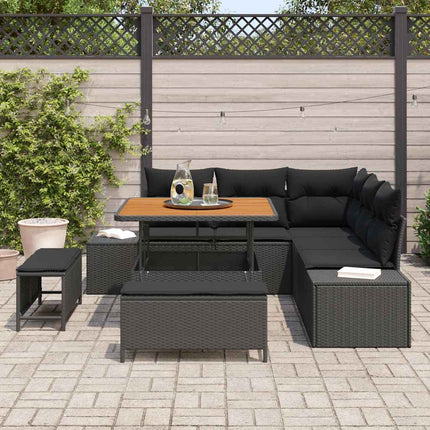 Havesofa Sæt med pude 8 pcs Sort polyrattan