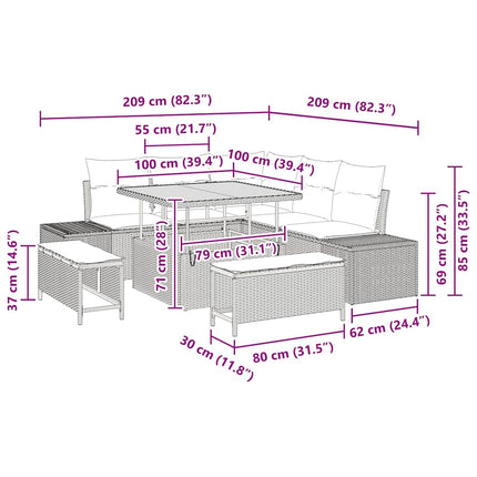 Havesofa Sæt 8 stk. Sort polyrattan