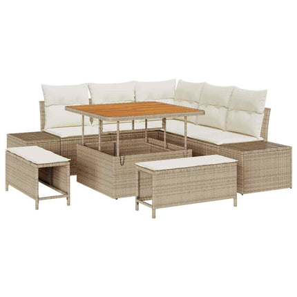 Havesofa Sæt med pude 8 pcs Beige polyrattan