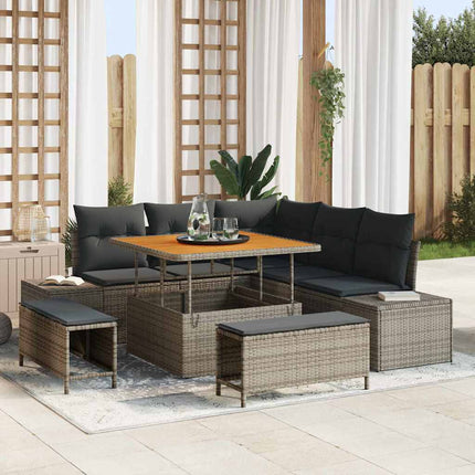 Havesofa Sæt med pude 8 pcs Grå polyrattan