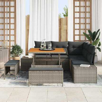 Havesofa Sæt med pude 8 pcs Grå polyrattan