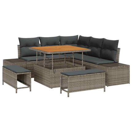 Havesofa Sæt med pude 8 pcs Grå polyrattan