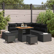 Havesofa Sæt med pude 8 pcs Sort polyrattan