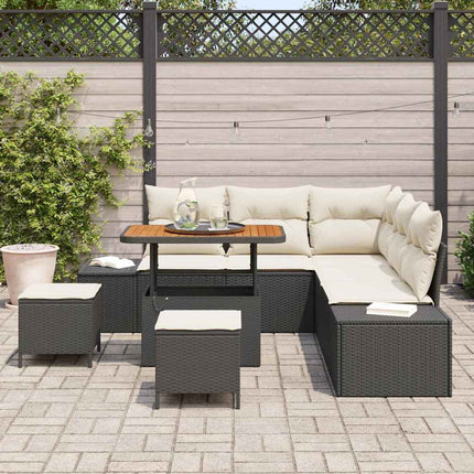 Havesofa Sæt 8 stk. Sort polyrattan