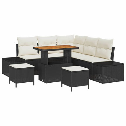 Havesofa Sæt 8 stk. Sort polyrattan