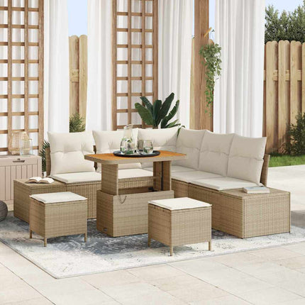 Havesofa Sæt med pude 8 pcs Beige polyrattan