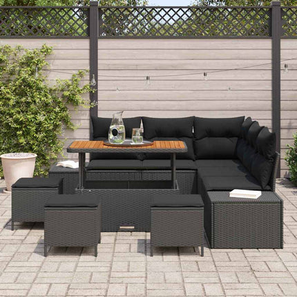 Havesofa Sæt med pude 9 pcs Sort polyrattan