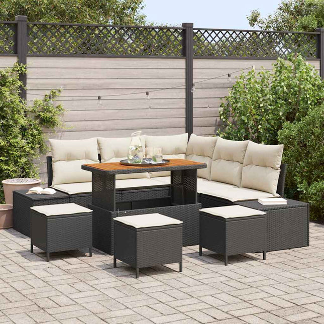 Havesofa Sæt 9 stk. Sort polyrattan