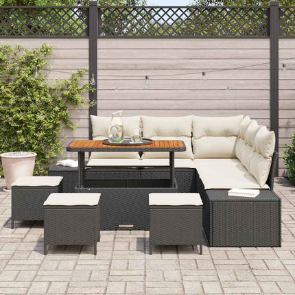 Havesofa Sæt 9 stk. Sort polyrattan
