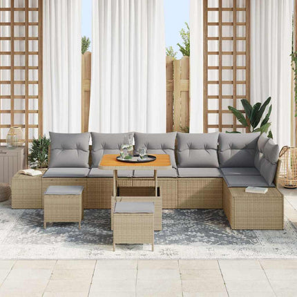 Havesofa Sæt med pude 9 pcs Beige polyrattan