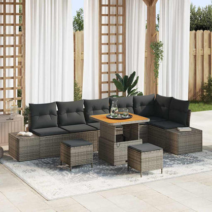 Havesofa Sæt med pude 9 pcs Grå polyrattan