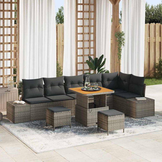 Havesofa Sæt med pude 9 pcs Grå polyrattan
