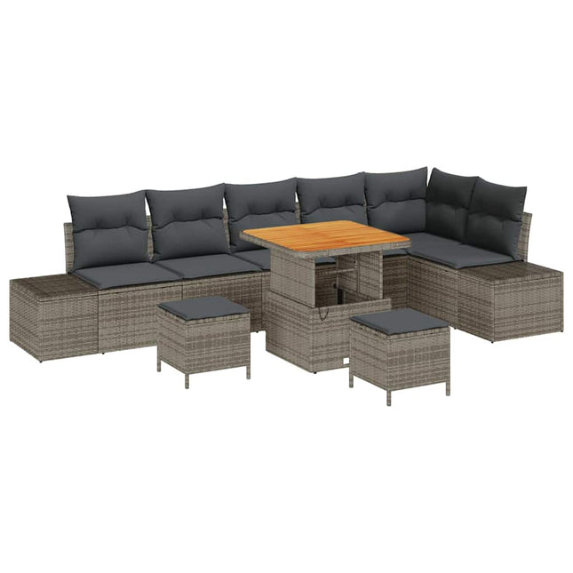 Havesofa Sæt med pude 9 pcs Grå polyrattan