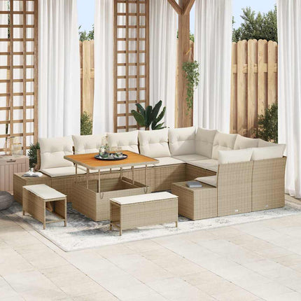 Havesofa Sæt med pude 12 pcs Beige polyrattan