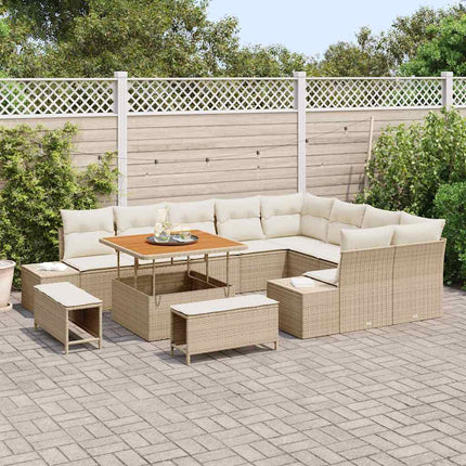 Havesofa Sæt med pude 12 pcs Beige polyrattan