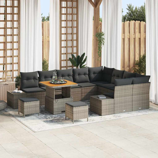 Havesofa Sæt med pude 12 pcs Grå polyrattan