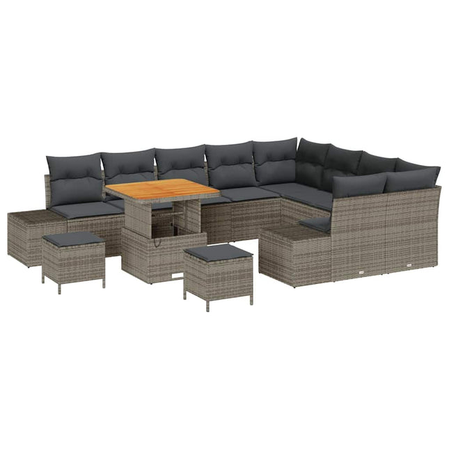 Havesofa Sæt med pude 12 pcs Grå polyrattan