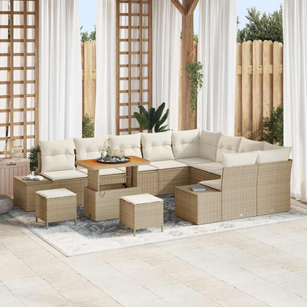 Havesofa Sæt med pude 12 pcs Beige polyrattan