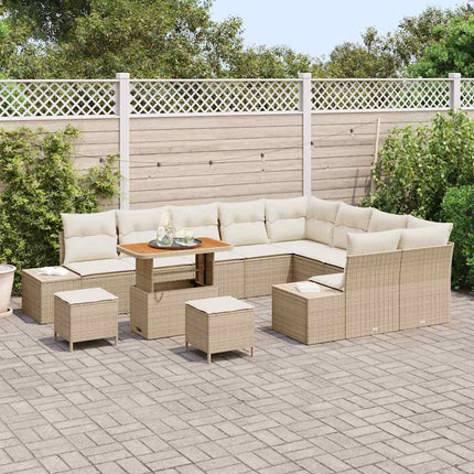 Havesofa Sæt med pude 12 pcs Beige polyrattan