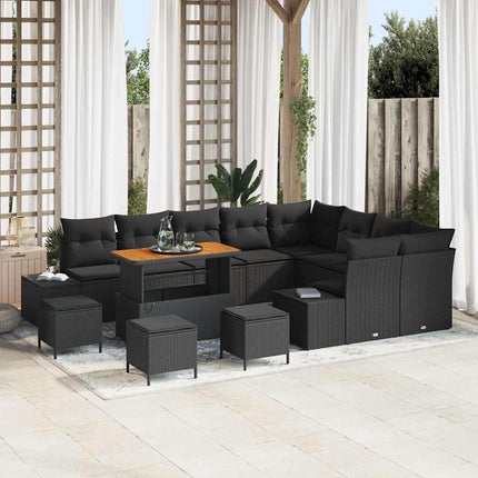 Havesofa Sæt med pude 13 pcs Sort polyrattan