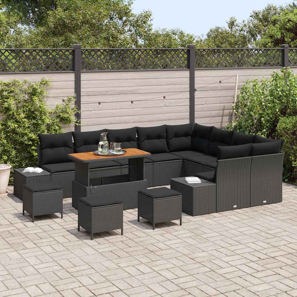Havesofa Sæt med pude 13 pcs Sort polyrattan