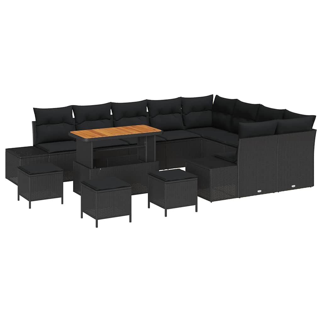 Havesofa Sæt med pude 13 pcs Sort polyrattan