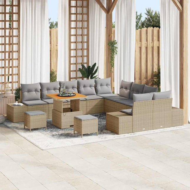Havesofa Sæt med pude 13 pcs Beige polyrattan
