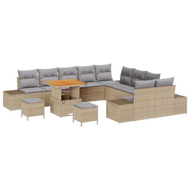 Havesofa Sæt med pude 13 pcs Beige polyrattan