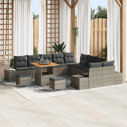 Havesofa Sæt med pude 13 pcs Grå polyrattan