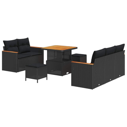 Havesofa Sæt 8 pcs Sort polyrattan