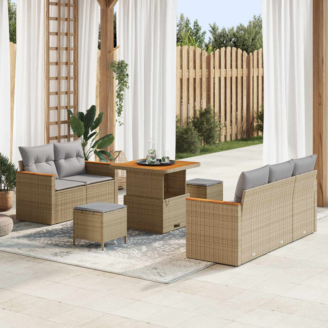 Havesofa Sæt 8 pcs Beige polyrattan