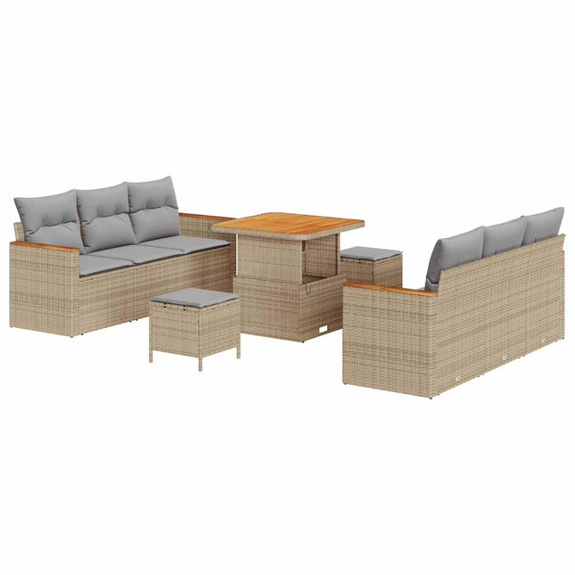 Havesofa Sæt 9 pcs Beige polyrattan