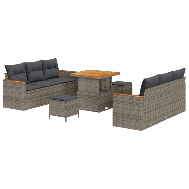 Havesofa Sæt 9 pcs Grå polyrattan