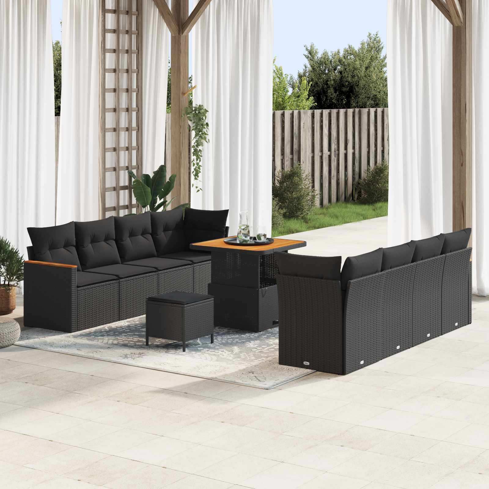 Havesofa Sæt 11 pcs Sort polyrattan