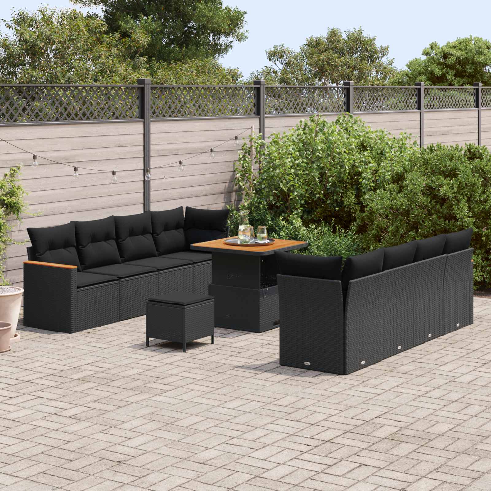 Havesofa Sæt 11 pcs Sort polyrattan