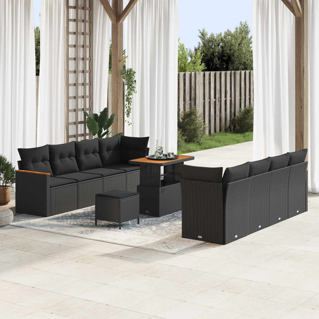 Havesofa Sæt 11 pcs Sort polyrattan