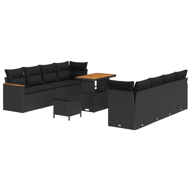 Havesofa Sæt 11 pcs Sort polyrattan