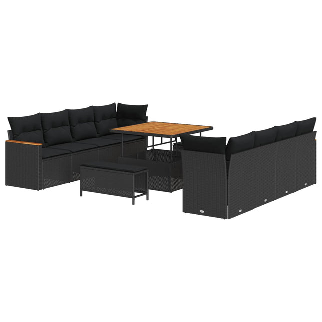 Havesofa Sæt 11 pcs Sort polyrattan