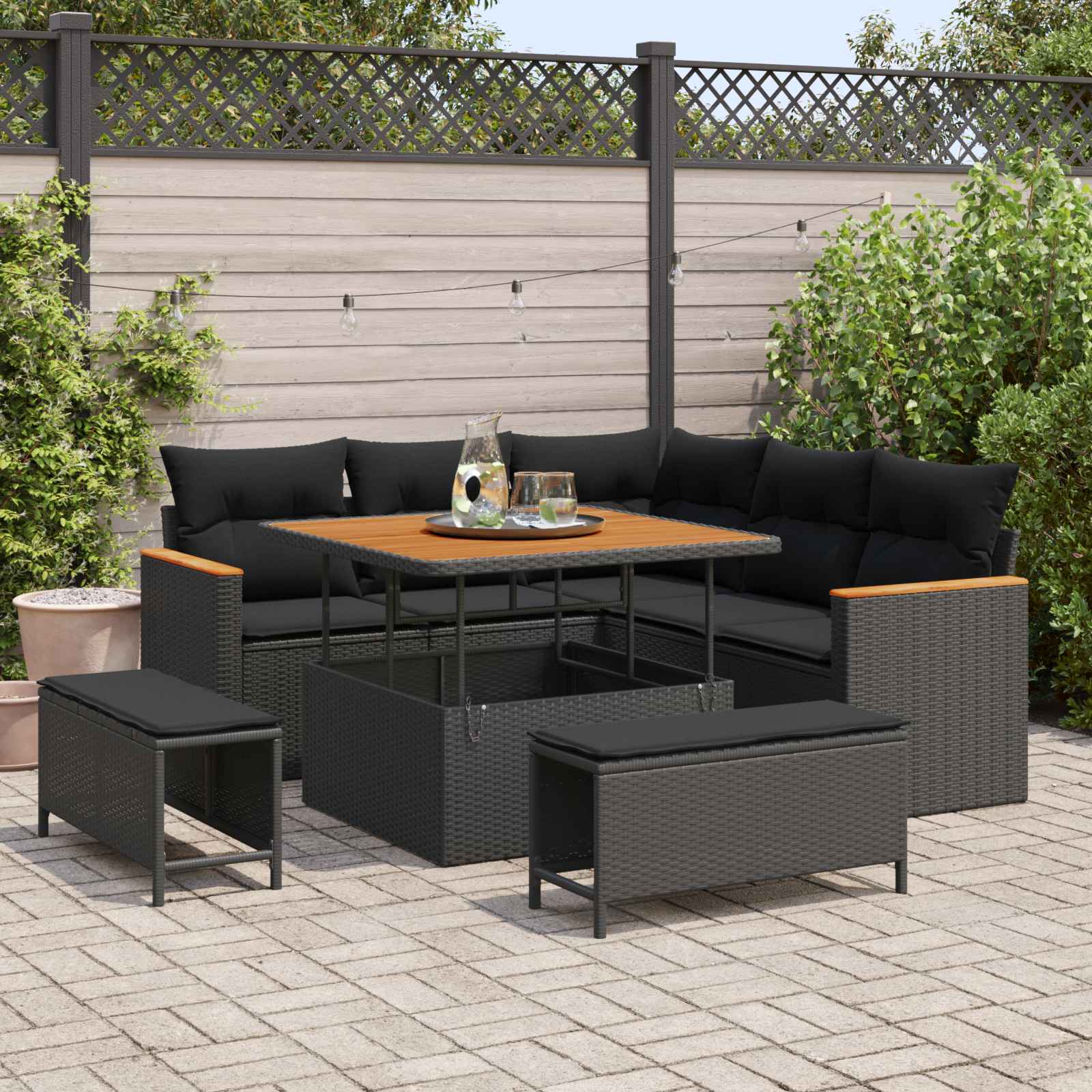 Havesofa Sæt 8 pcs Sort polyrattan