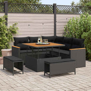 Havesofa Sæt 8 pcs Sort polyrattan